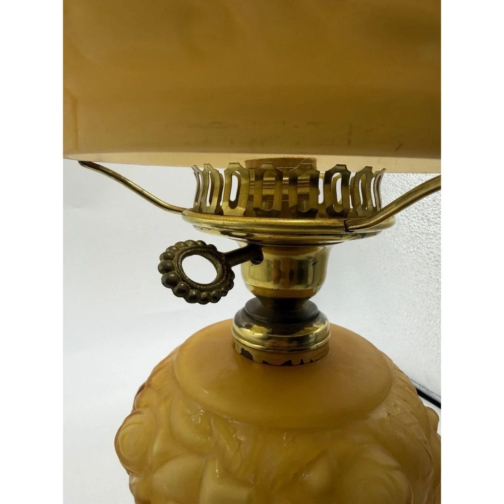 Fenton L.G. Wright Honey Amber Cased Glass‎ Embossed Roses Electric Table Lamp